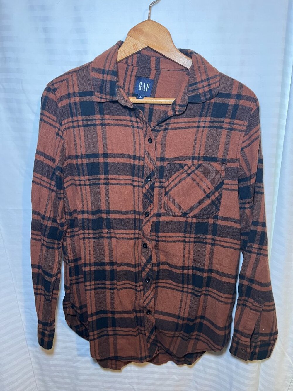 Gap Brown Plaid Flannel Shirt Small Button Up Casual